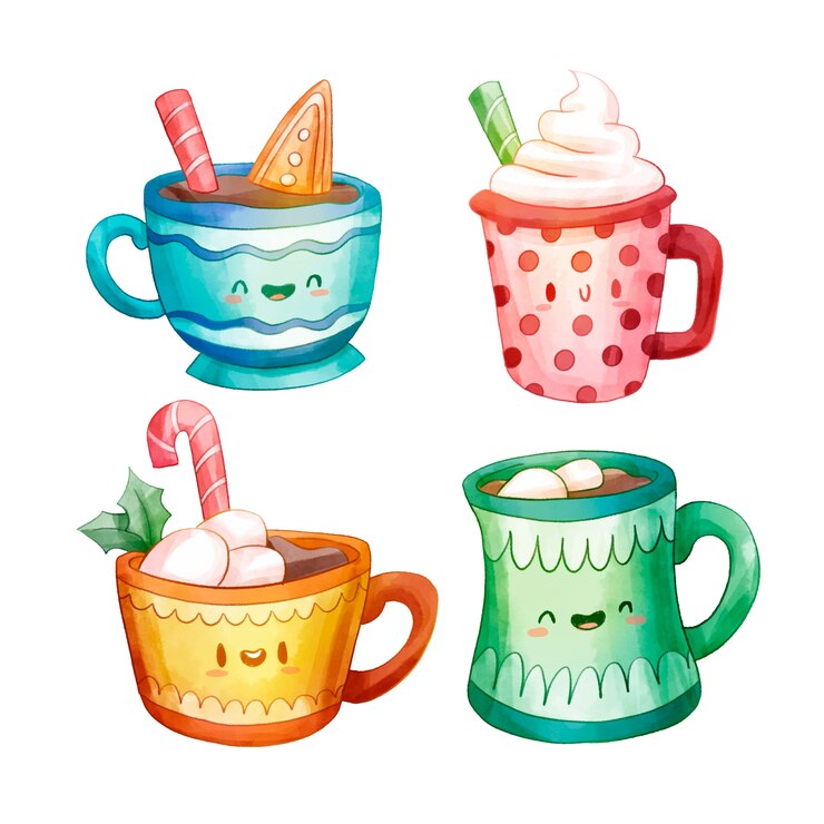 Vettore gratuito illustrazione della cioccolata calda della stagione natalizia dell'acquerello
