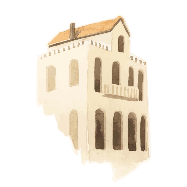 Vettore gratuito illustrazione della città mediterranea che costruisce stile di colore di acqua esteriore