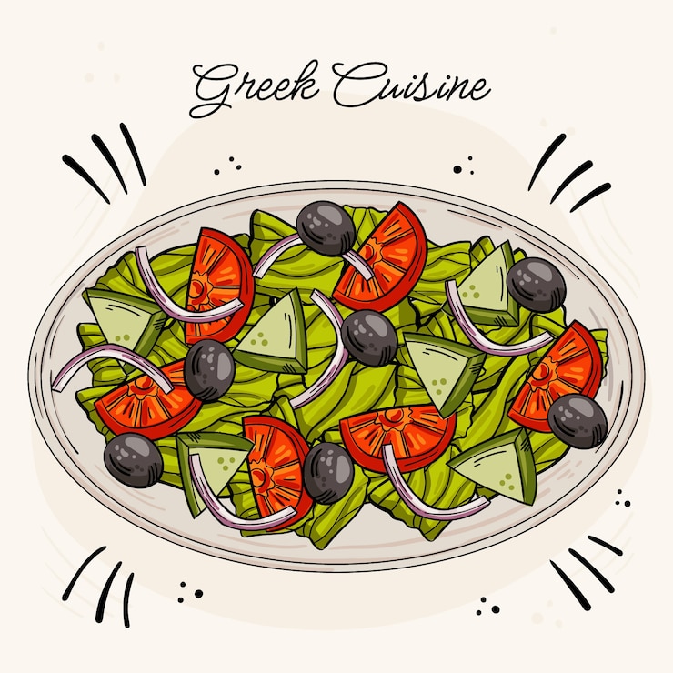 Vettore gratuito illustrazione della cucina greca disegnata a mano