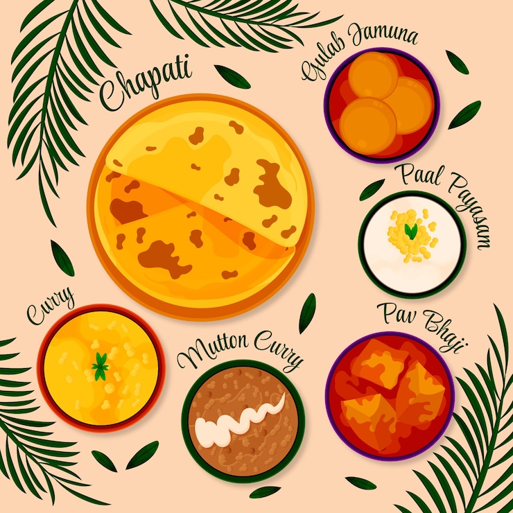 Vettore gratuito illustrazione della cucina indiana disegnata a mano