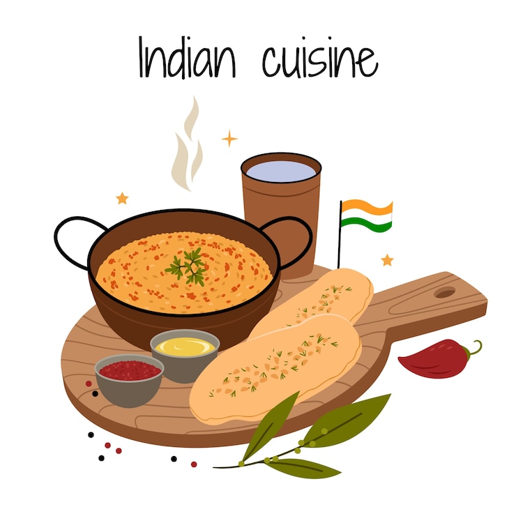 Vettore gratuito illustrazione della cucina indiana disegnata a mano