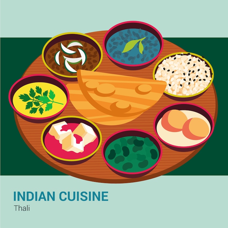 Vettore gratuito illustrazione della cucina indiana disegnata a mano