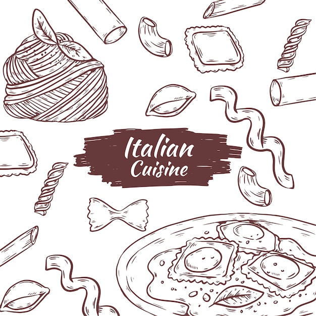 Illustrazione della cucina italiana disegnata a mano