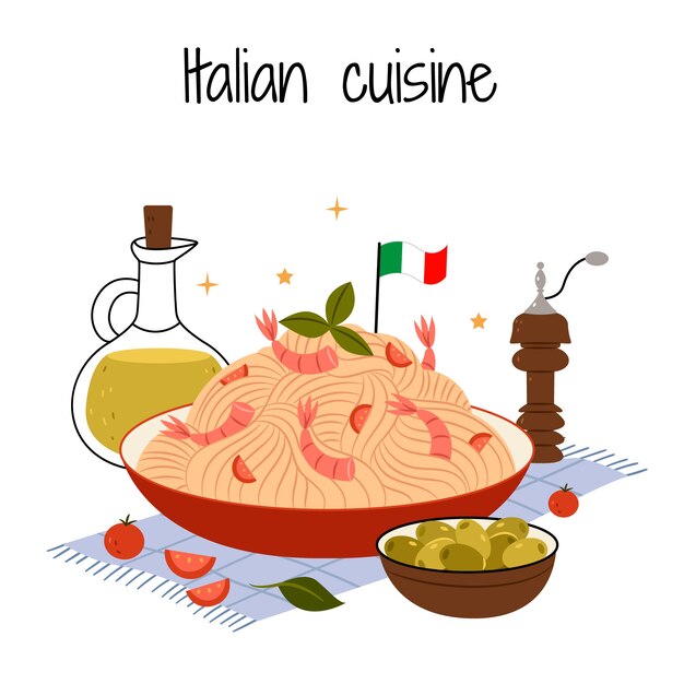 Illustrazione della cucina italiana disegnata a mano