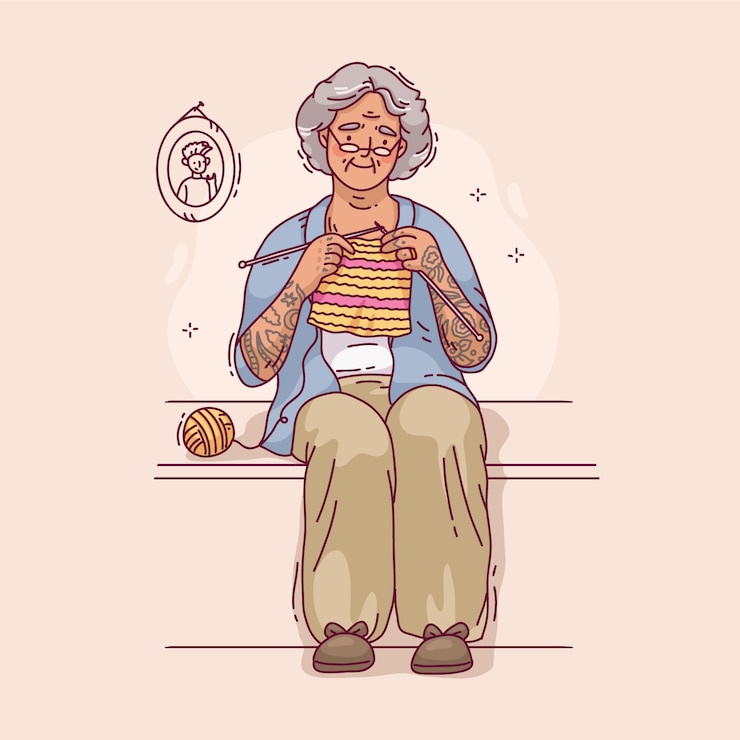Illustrazione della donna anziana tatuata disegnata a mano
