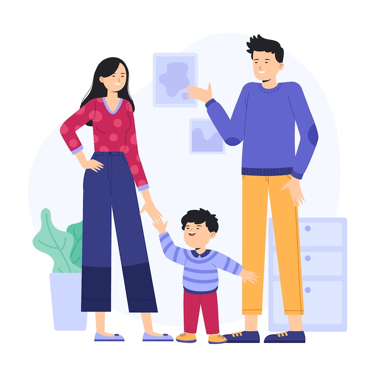 Vettore gratuito illustrazione della famiglia asiatica disegnata a mano