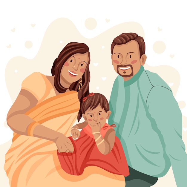 Illustrazione della famiglia indiana disegnata a mano
