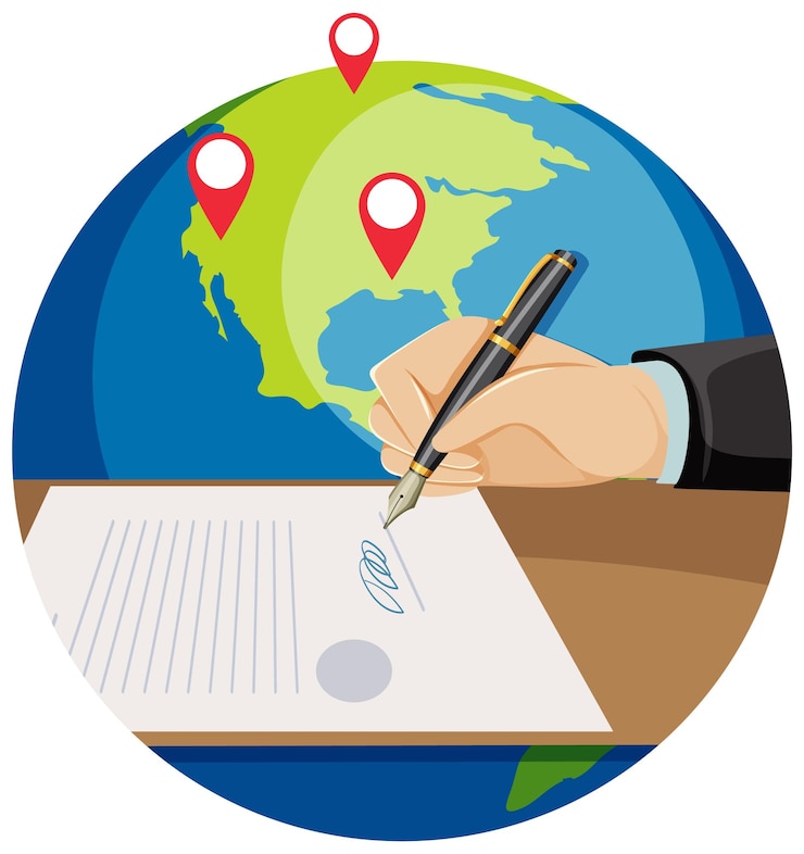 Vettore gratuito illustrazione della firma del contratto globale
