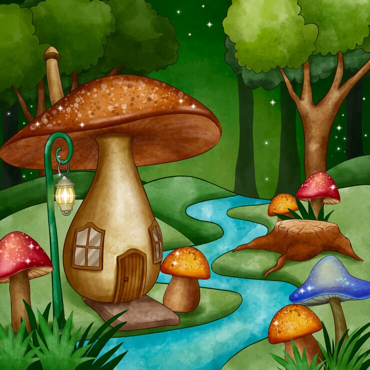 Vettore gratuito illustrazione della foresta incantata dell'acquerello