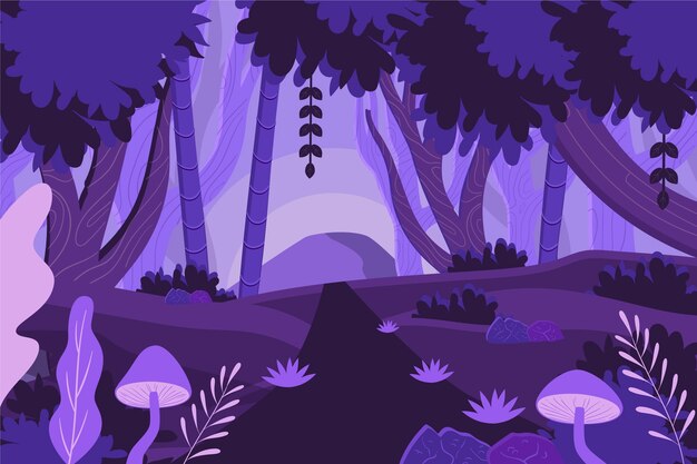 Illustrazione della foresta incantata di design piatto disegnato a mano