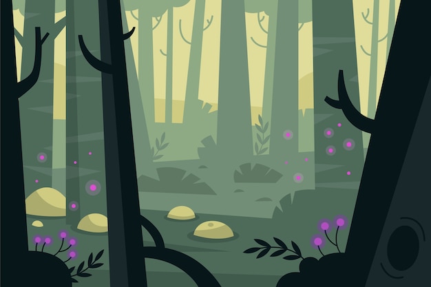 Illustrazione della foresta incantata di design piatto