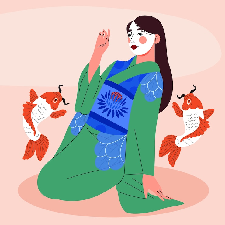 Vettore gratuito illustrazione della geisha dipinta a mano