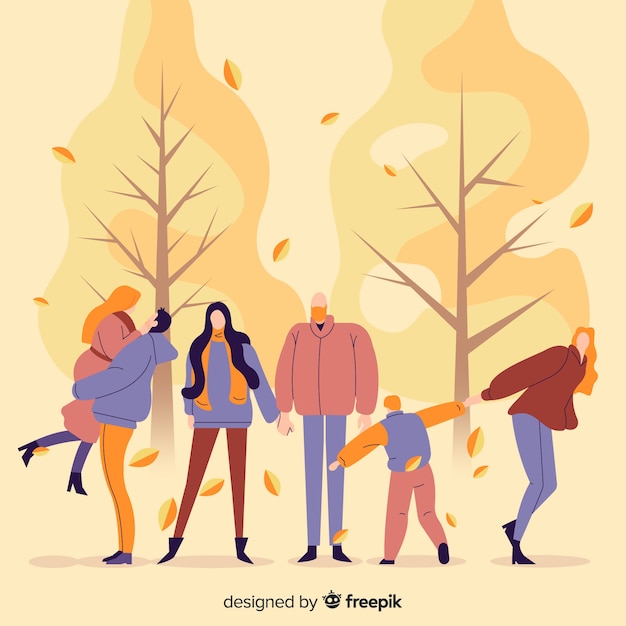 Illustrazione della gente nel parco di autunno