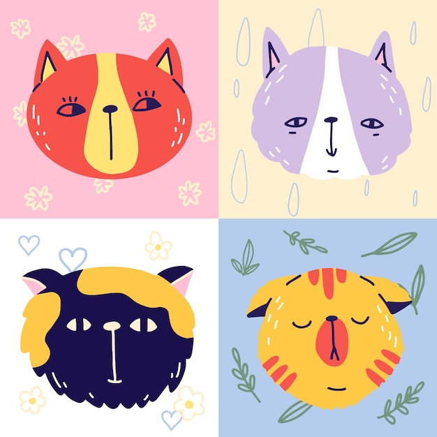Illustrazione della giornata internazionale del gatto piatto con facce di gatto