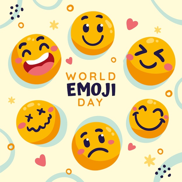 Illustrazione della giornata mondiale degli emoji piatto con emoticon