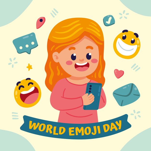 Illustrazione della giornata mondiale degli emoji piatto con emoticon