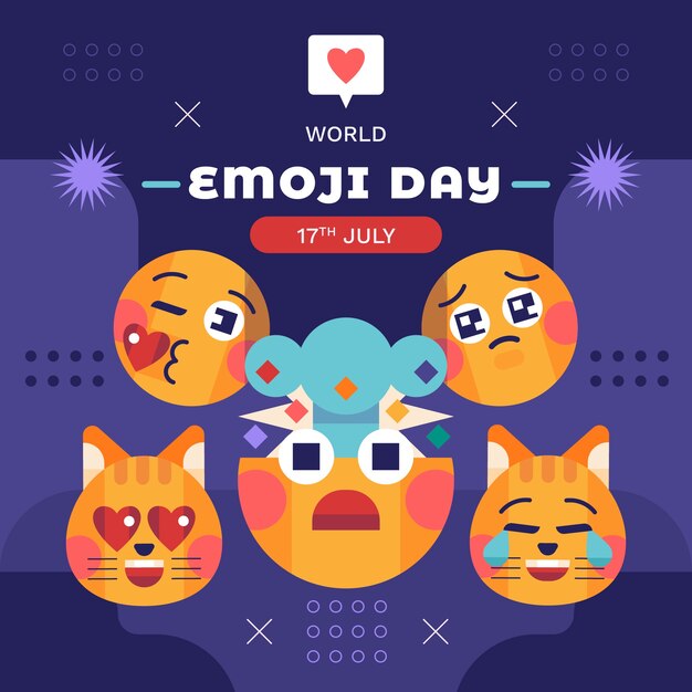 Illustrazione della giornata mondiale degli emoji piatto con emoticon