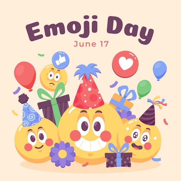 Illustrazione della giornata mondiale degli emoji piatto con emoticon