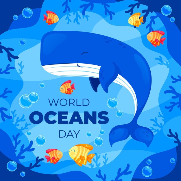 Illustrazione della giornata mondiale degli oceani piatti