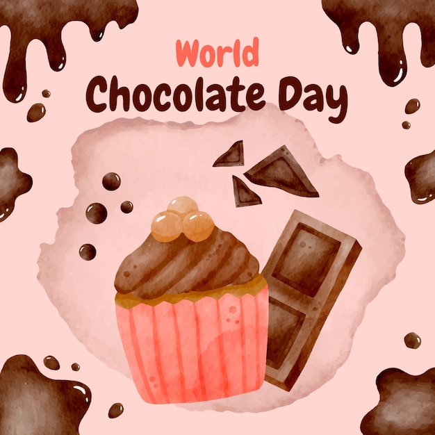 Illustrazione della giornata mondiale del cioccolato dell'acquerello con delizia al cioccolato