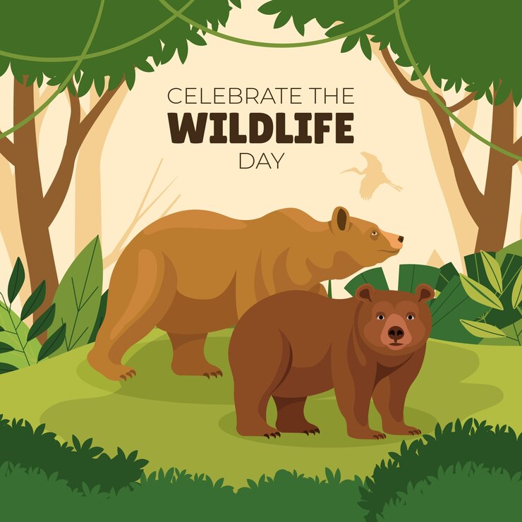 Vettore gratuito illustrazione della giornata mondiale della fauna selvatica piatta con gli animali