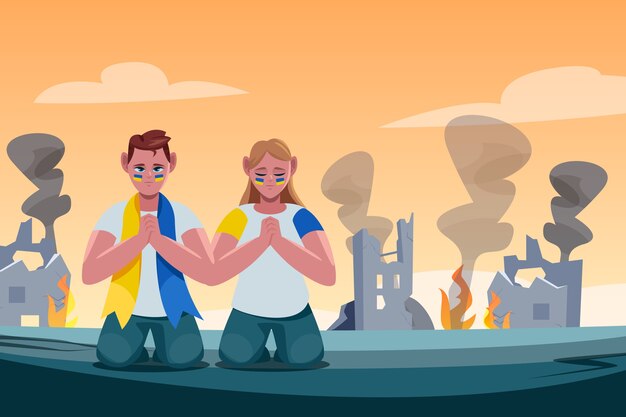 Illustrazione della guerra dell'Ucraina di design piatto disegnato a mano