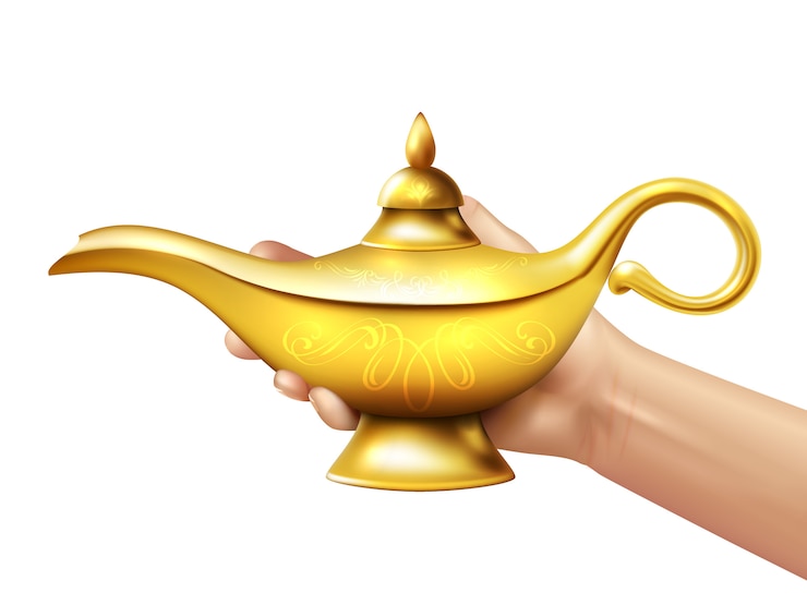 Vettore gratuito illustrazione della lampada e della mano di aladdin