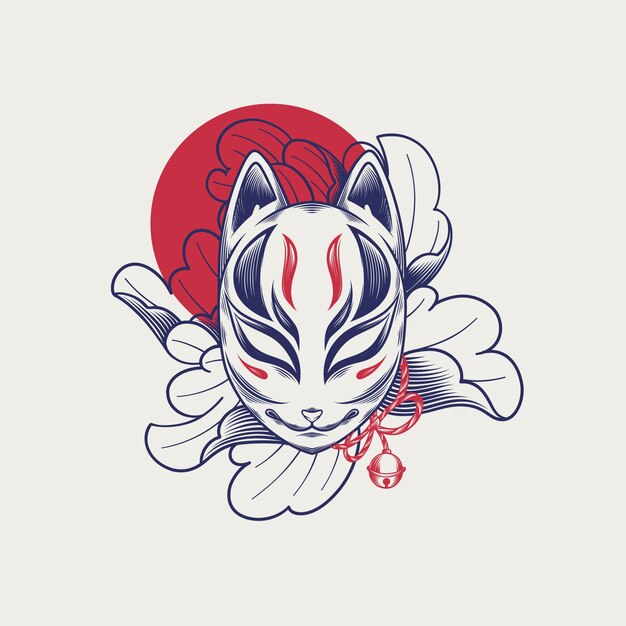 Illustrazione della maschera kitsune disegnata a mano