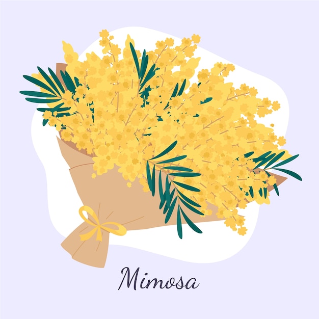 Illustrazione della mimosa di design piatto disegnato a mano