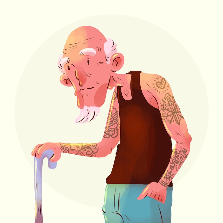 Vettore gratuito illustrazione della persona anziana tatuata