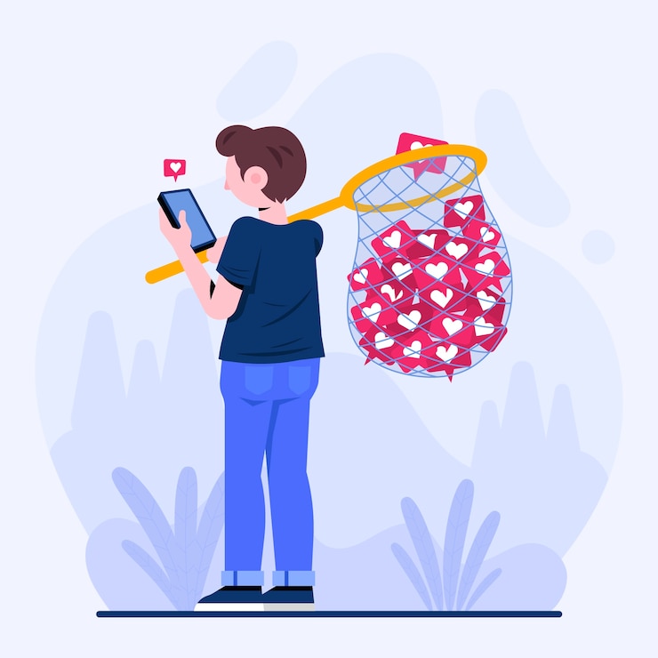 Vettore gratuito illustrazione della persona dipendente dai social media