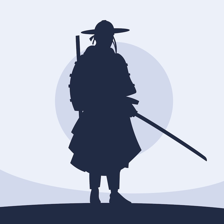 Vettore gratuito illustrazione della sagoma del samurai disegnata a mano