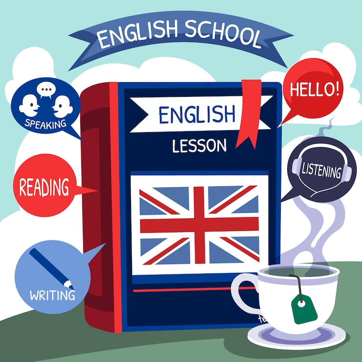 Vettore gratuito illustrazione della scuola inglese disegnata a mano in stile piano