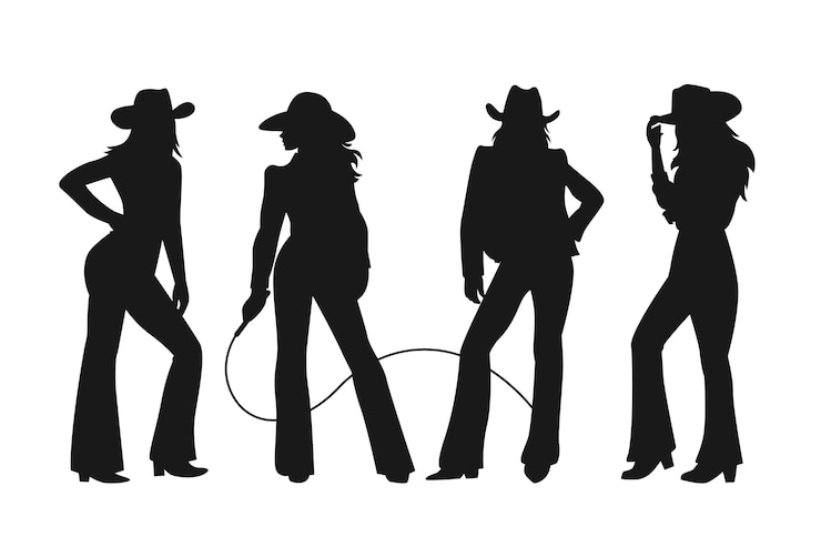 Vettore gratuito illustrazione della silhouette di una cowgirl disegnata a mano