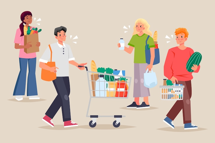 Vettore gratuito illustrazione della spesa di acquisto della gente