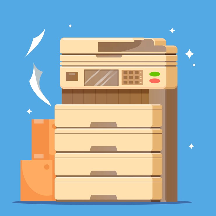 Vettore gratuito illustrazione della stampante per ufficio disegnata a mano