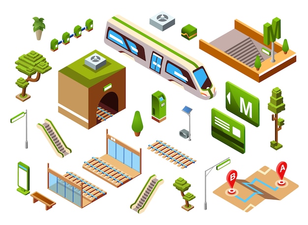 Illustrazione della stazione ferroviaria della metropolitana di elemento di trasporto ferroviario o metropolitana ferroviaria