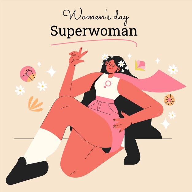 Illustrazione della superdonna del giorno della donna disegnata a mano