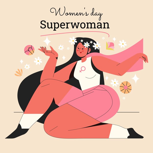 Illustrazione della superdonna del giorno della donna disegnata a mano