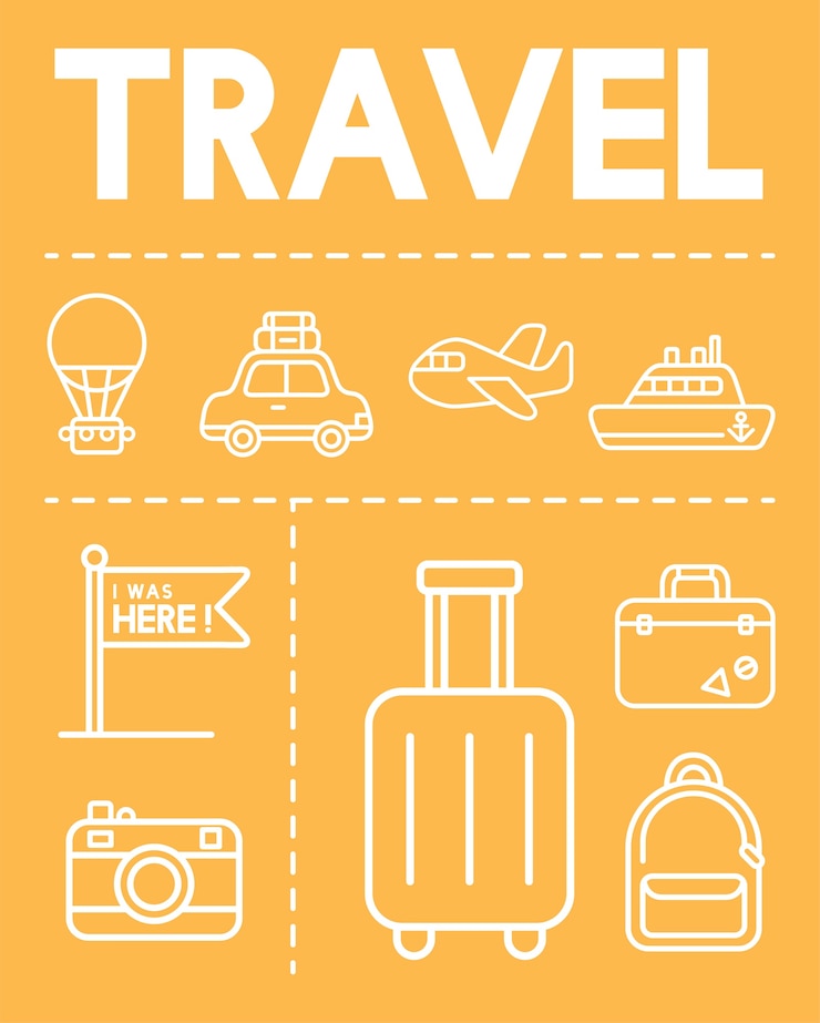 Vettore gratuito illustrazione delle icone di viaggio impostate