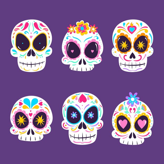 Illustrazione di adesivi dia de muertos