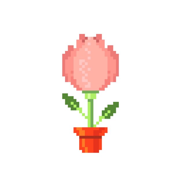 Illustrazione di arte del pixel del fiore di design piatto