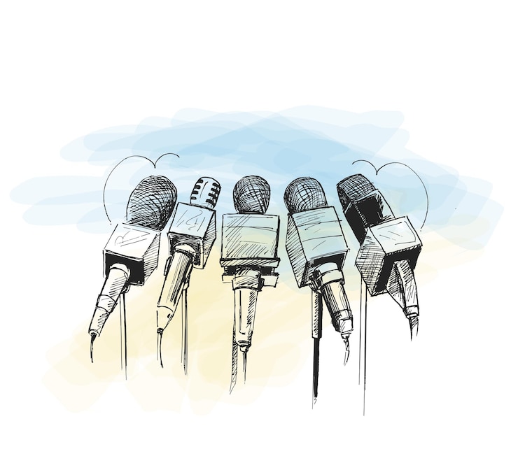 Vettore gratuito illustrazione di arte di linea di microfoni e registratori per il simbolo del giornalismo