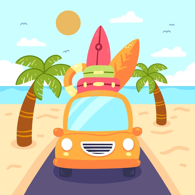 Illustrazione di auto estiva disegnata a mano