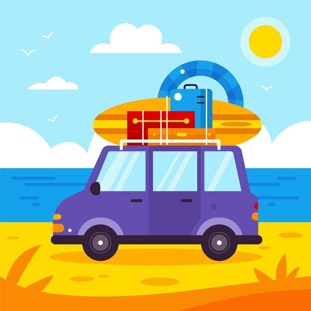 Illustrazione di auto estiva disegnata a mano