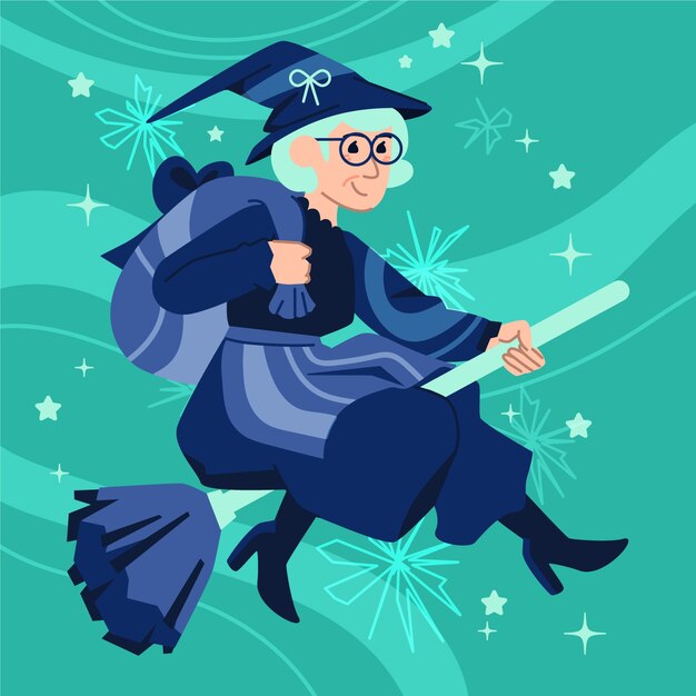 Illustrazione di befana piatta disegnata a mano