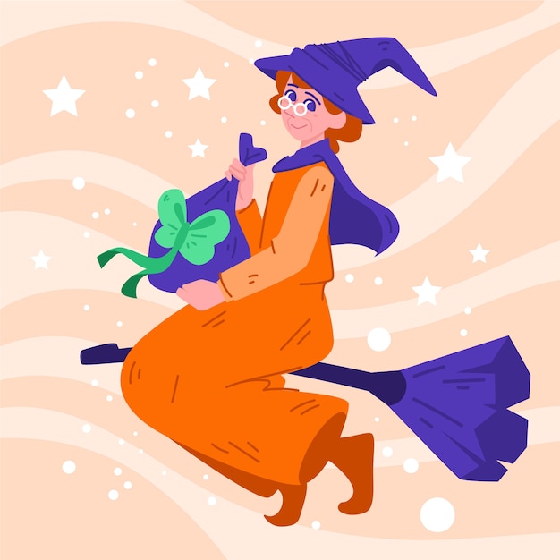 Illustrazione di befana piatta disegnata a mano