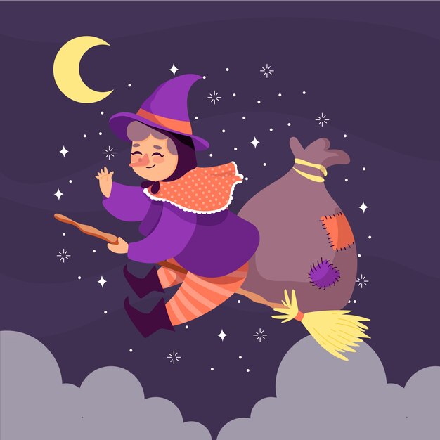 Illustrazione di befana piatta disegnata a mano