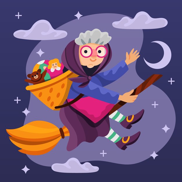 Illustrazione di befana piatta