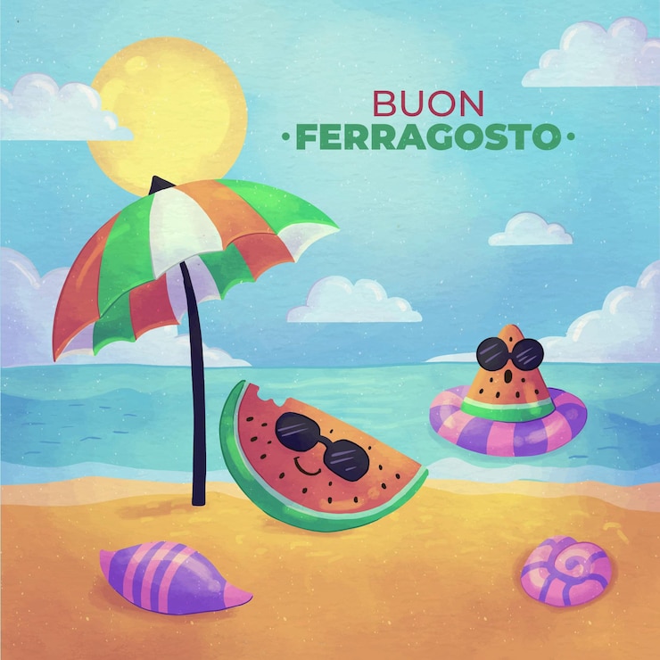 Vettore gratuito illustrazione di buon ferragosto ad acquerello dipinto a mano